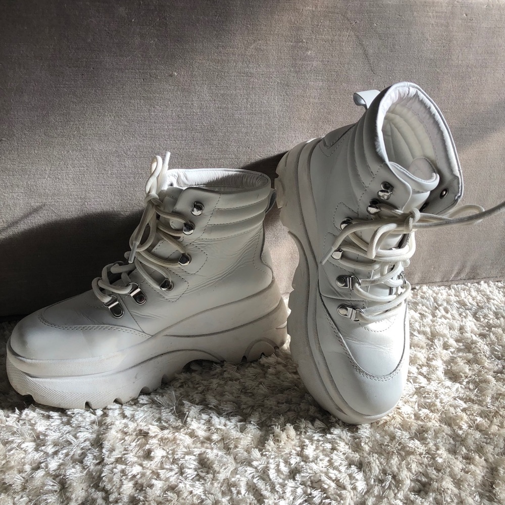 White chunky high top sneakers